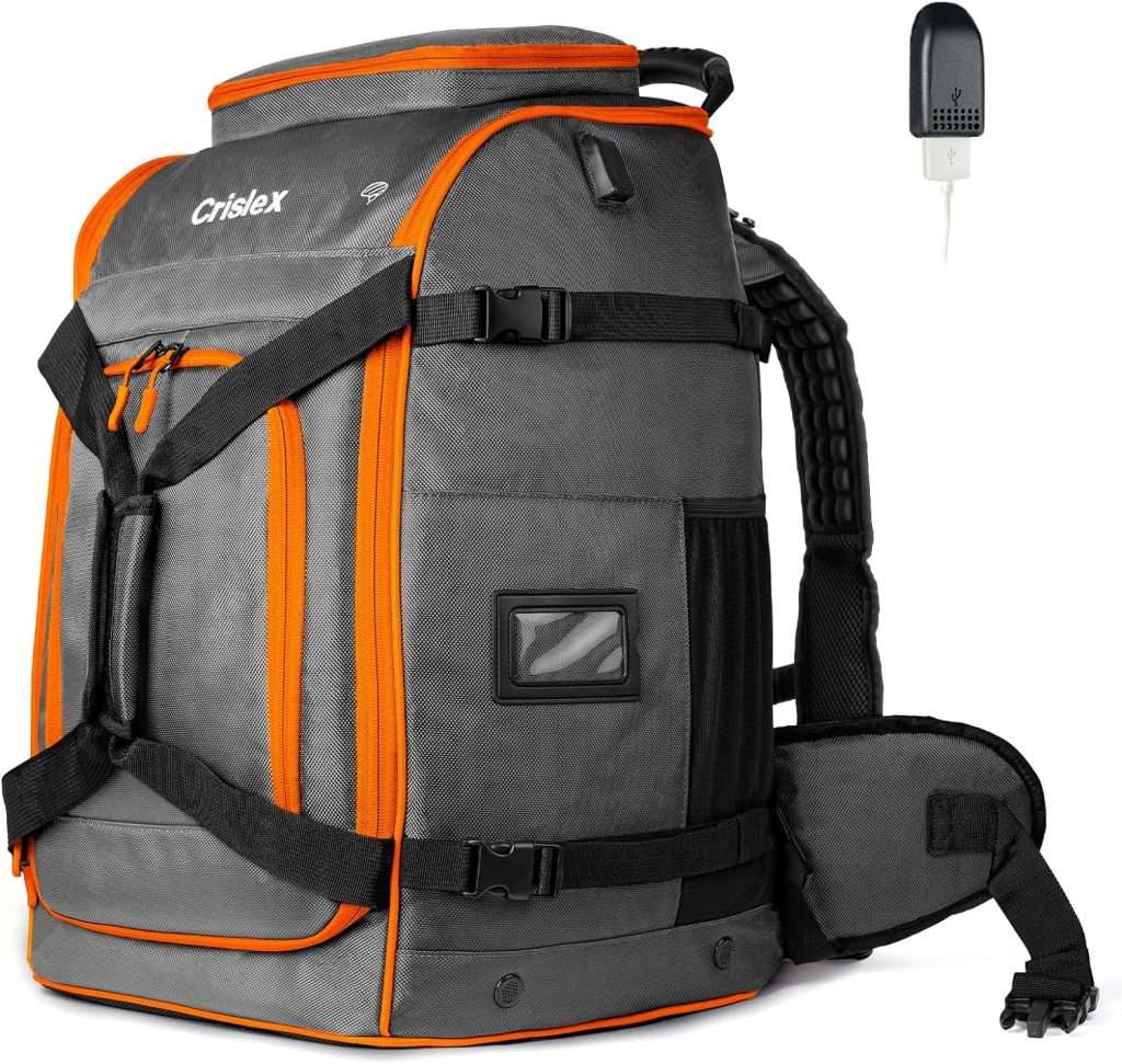 CRISLEX Ski Boot Bag, 65L Waterproof Padded Snowboard Boots Bag, Multi pocket Air Cushion Shoulder USB Skiing Gear Bag Ski Travel Backpack - 1