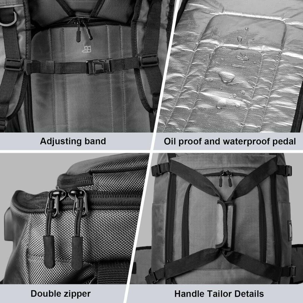 CRISLEX Ski Boot Bag, 65L Waterproof Padded Snowboard Boots Bag, Multi pocket Air Cushion Shoulder USB Skiing Gear Bag Ski Travel Backpack - 6