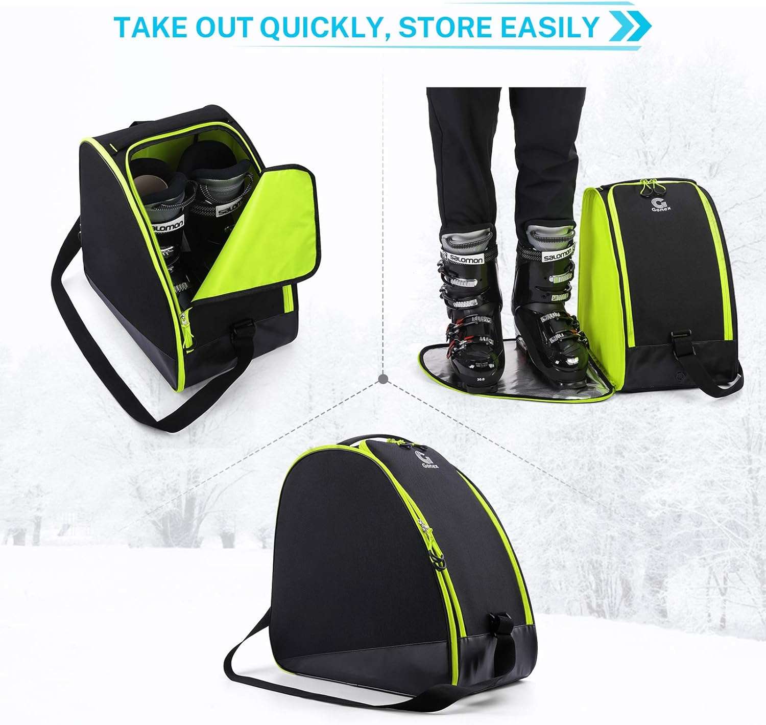Gonex Padded Ski Bag and Boot Bag Combo, Water-resistant Adjustable Length Ski Bag for Men Women, Large Ski Boots Bag for Ski, Travel, Store and Transport - 5