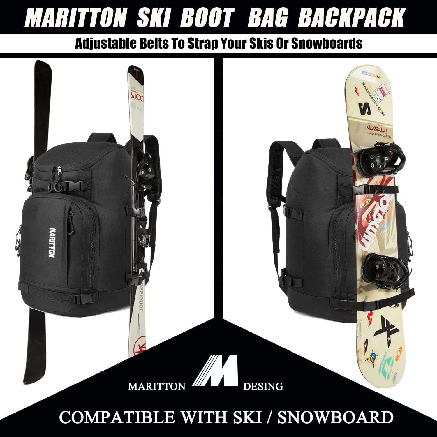 MARITTON Ski Boot Bag - Ski Boots and Snowboard Boots Travel Backpack for Ski Helmet, Goggles, Gloves, Skis, Snowboard & Accessories. - 2