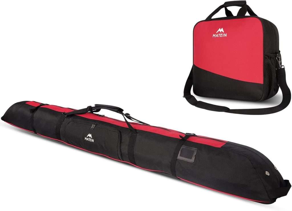 MATEIN Ski Bag and Boot Bag Combo, Unpadded Ski Travel Bag Fit Skis Up to 200cm, Adjustable Length Snow Ski Case for Air Travel Transport - 1