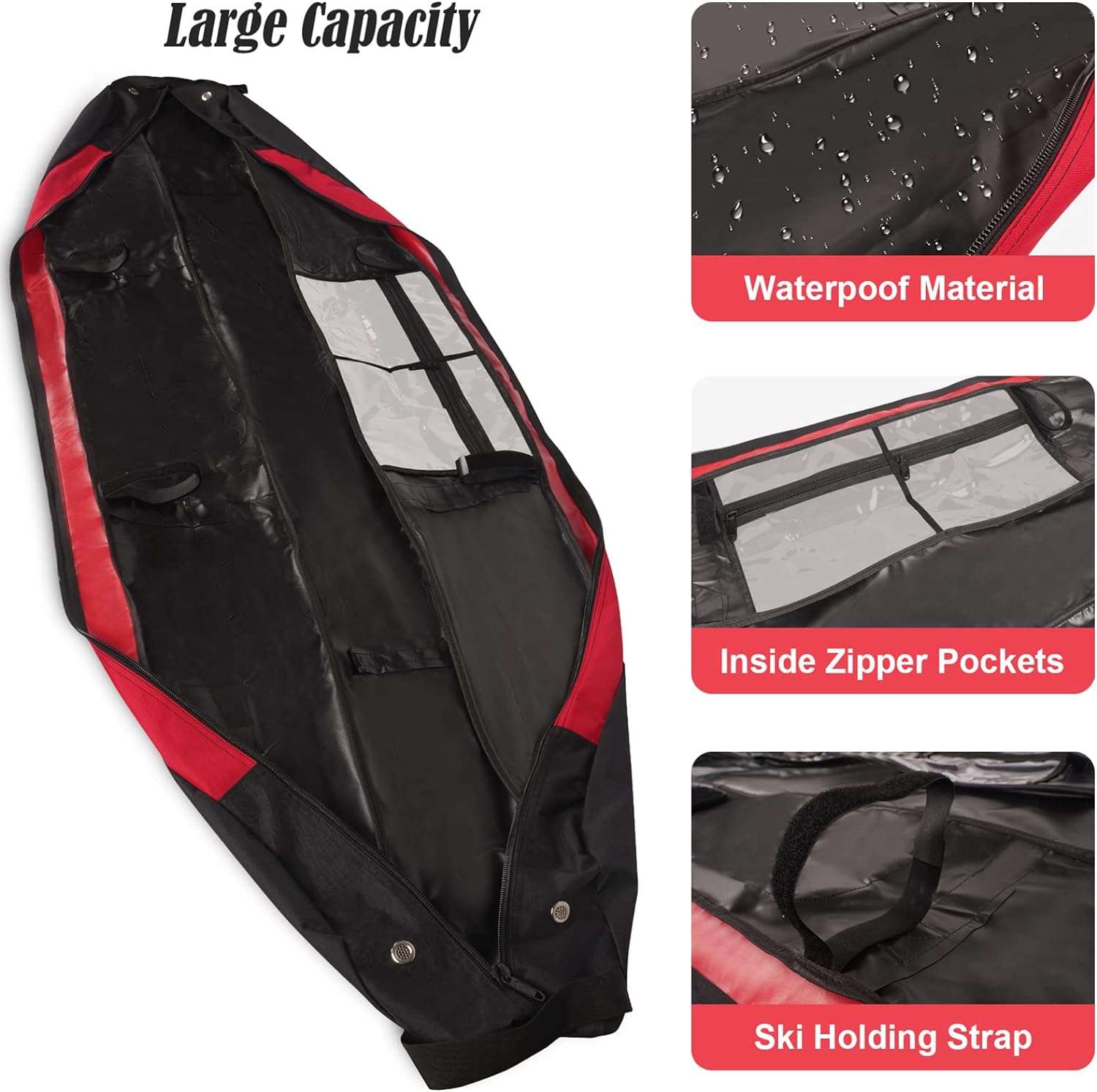 MATEIN Ski Bag and Boot Bag Combo, Unpadded Ski Travel Bag Fit Skis Up to 200cm, Adjustable Length Snow Ski Case for Air Travel Transport - 5