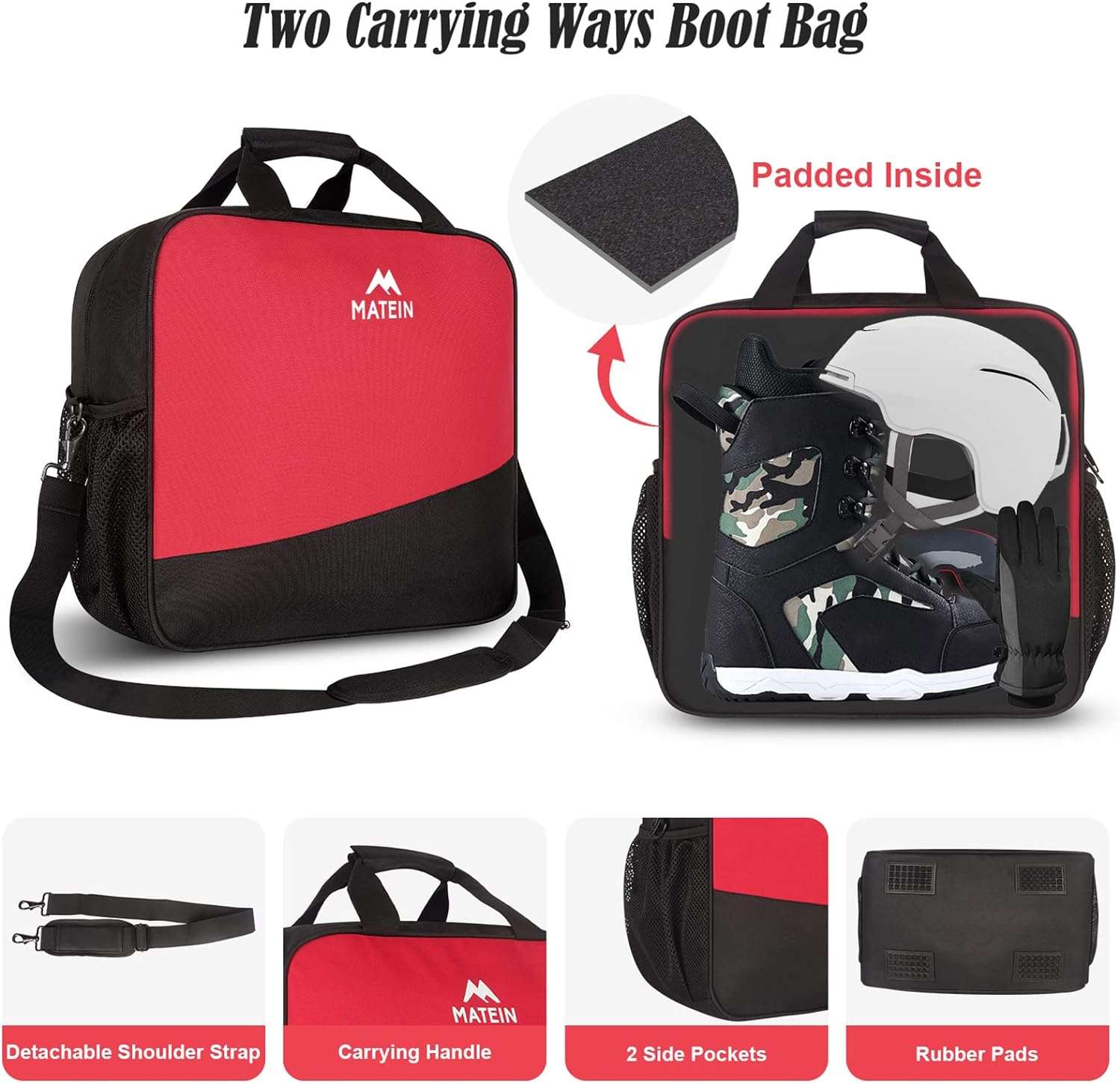 MATEIN Ski Bag and Boot Bag Combo, Unpadded Ski Travel Bag Fit Skis Up to 200cm, Adjustable Length Snow Ski Case for Air Travel Transport - 6