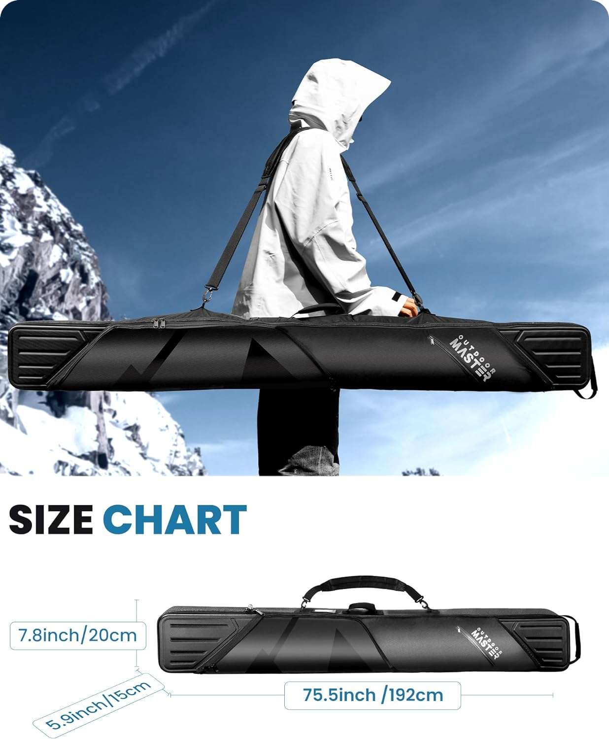 OutdoorMaster Ski Bag, Ski Bags for Air Travel, Hard Shell Travel Ski Bag with Water-Resistant Lining, Ski Case for Air Travel with Pockets and Removable Shoulder Straps - 7