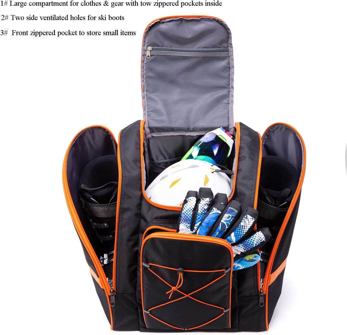 PAPAZAU Ski Boot Bag – Skiing and Snowboarding Travel Backpack – Stores Gear Including Jacket, Helmet, Goggles, Gloves & Accessories - 2