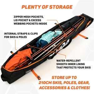 Premium Padded Ski Bag for Air Travel - Single Ski Carry Bags for Cross Country, Downhill, Ski Clothes, Snow Gear, Poles and Accessories for Ski Carrier Travel Luggage Case - 2