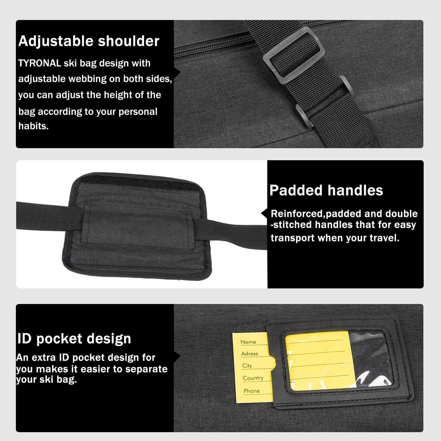 TYRONAL Ski Bag for Air Travel,Single Ski Carry Bag With Fully Padded Protection,Water-Resistant and Durable Fits Up From 175cm to 190cm Skis. - 5