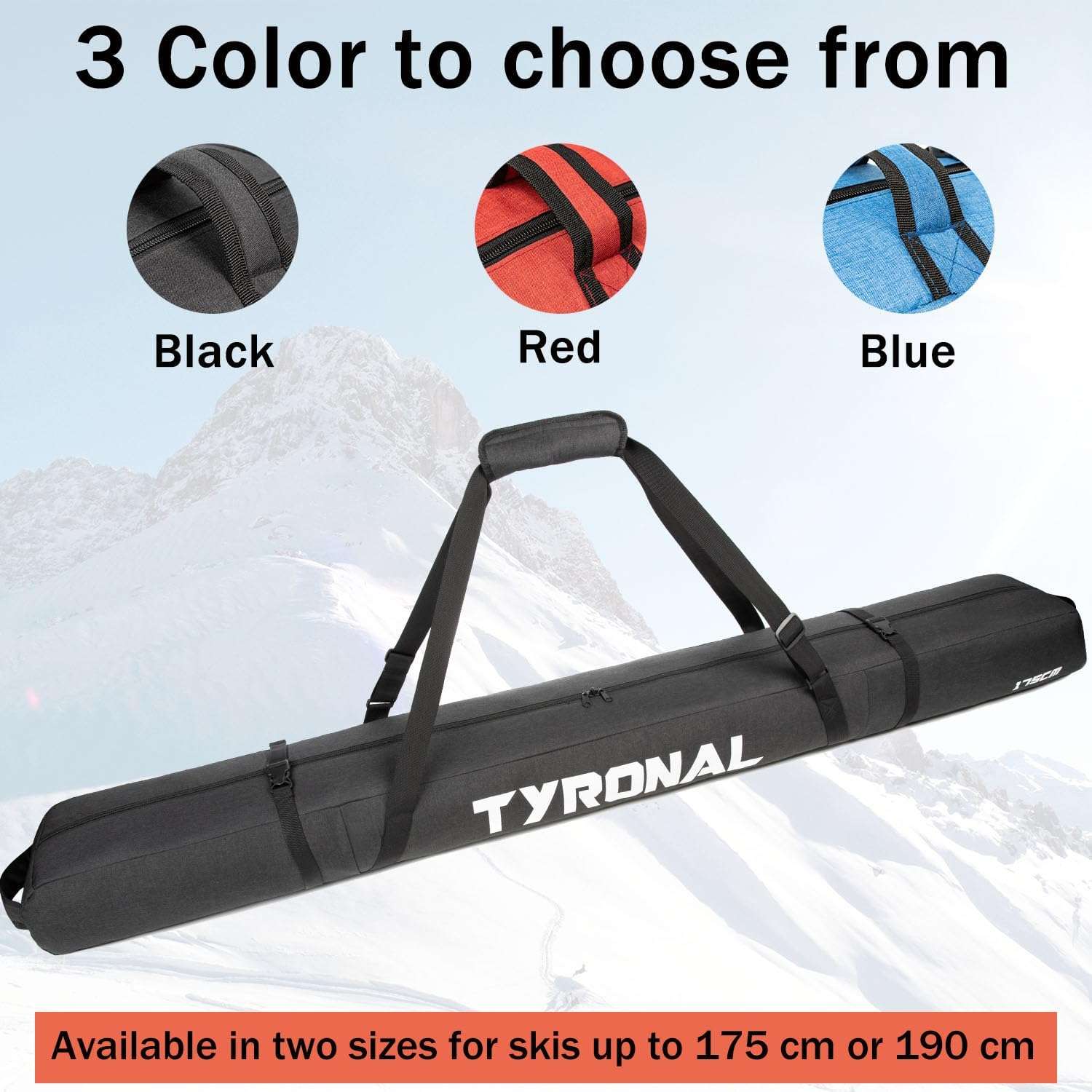 TYRONAL Ski Bag for Air Travel,Single Ski Carry Bag With Fully Padded Protection,Water-Resistant and Durable Fits Up From 175cm to 190cm Skis. - 6