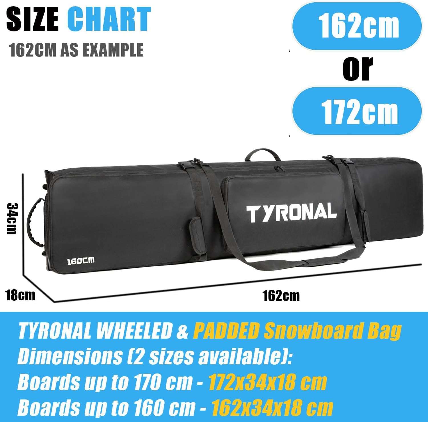 TYRONAL Snowboard Bag with Wheels,Heavy Duty 600D Polyester Oxford Wear-Resistant,Padded Snowboard Bag for Single Snowboard and Snowboard Boots. - 3