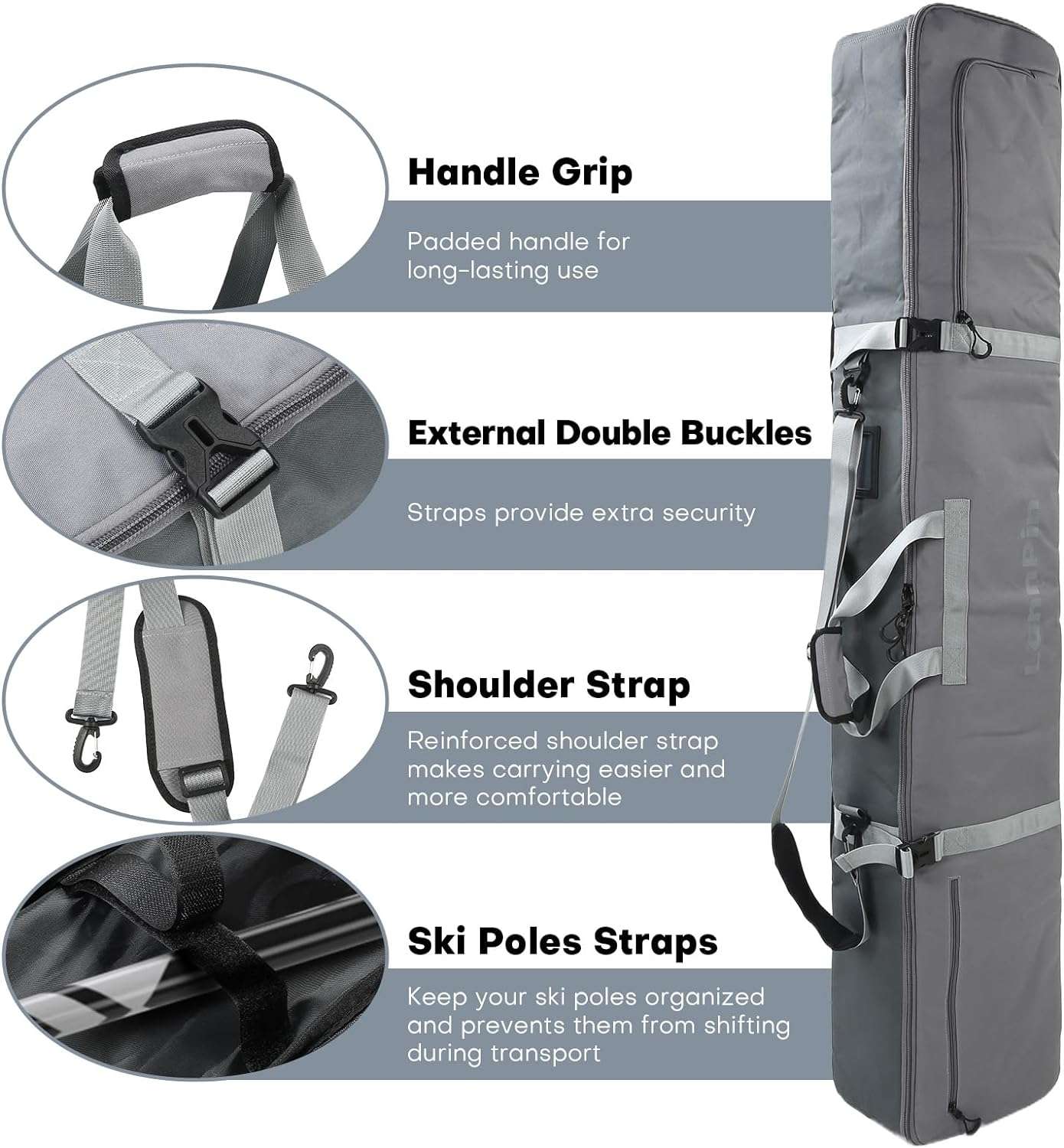 Travel Snowboard Bag 7MM Padded Snowboard &Ski Bag Premium 900D Protection Bag- Snowboard Travel Bags for Flying, Holds Helmet, Board, Boots, & More - 4