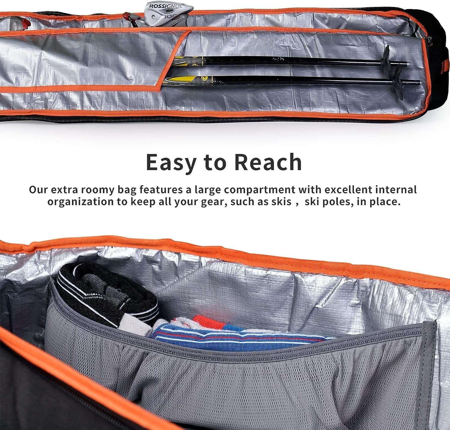 Unigear Ski Bag for Air Travel, 360° Fully Padded Protection, Water-Resistant and Durable up to 192cm for Snow Air Travel Transport - 3