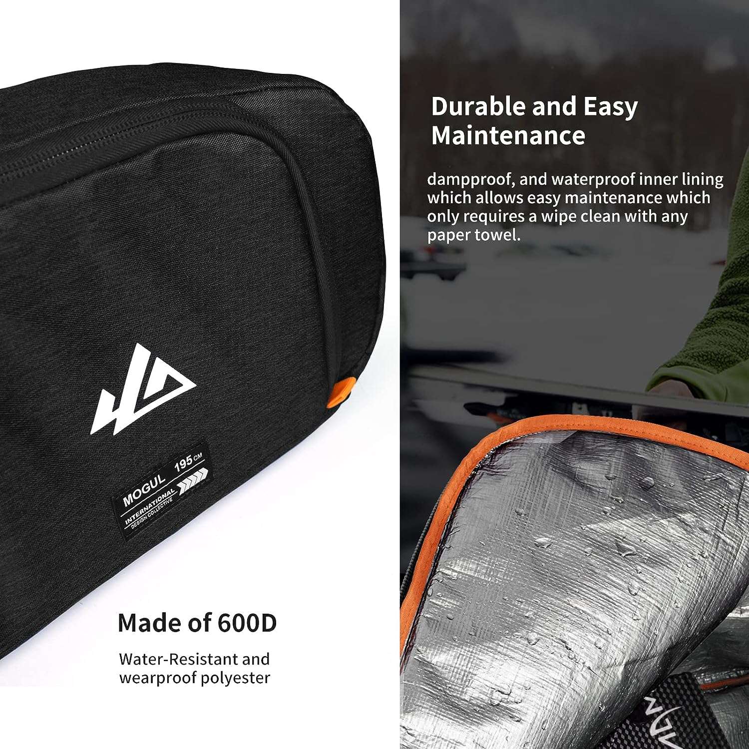 Unigear Ski Bag for Air Travel, 360° Fully Padded Protection, Water-Resistant and Durable up to 192cm for Snow Air Travel Transport - 4