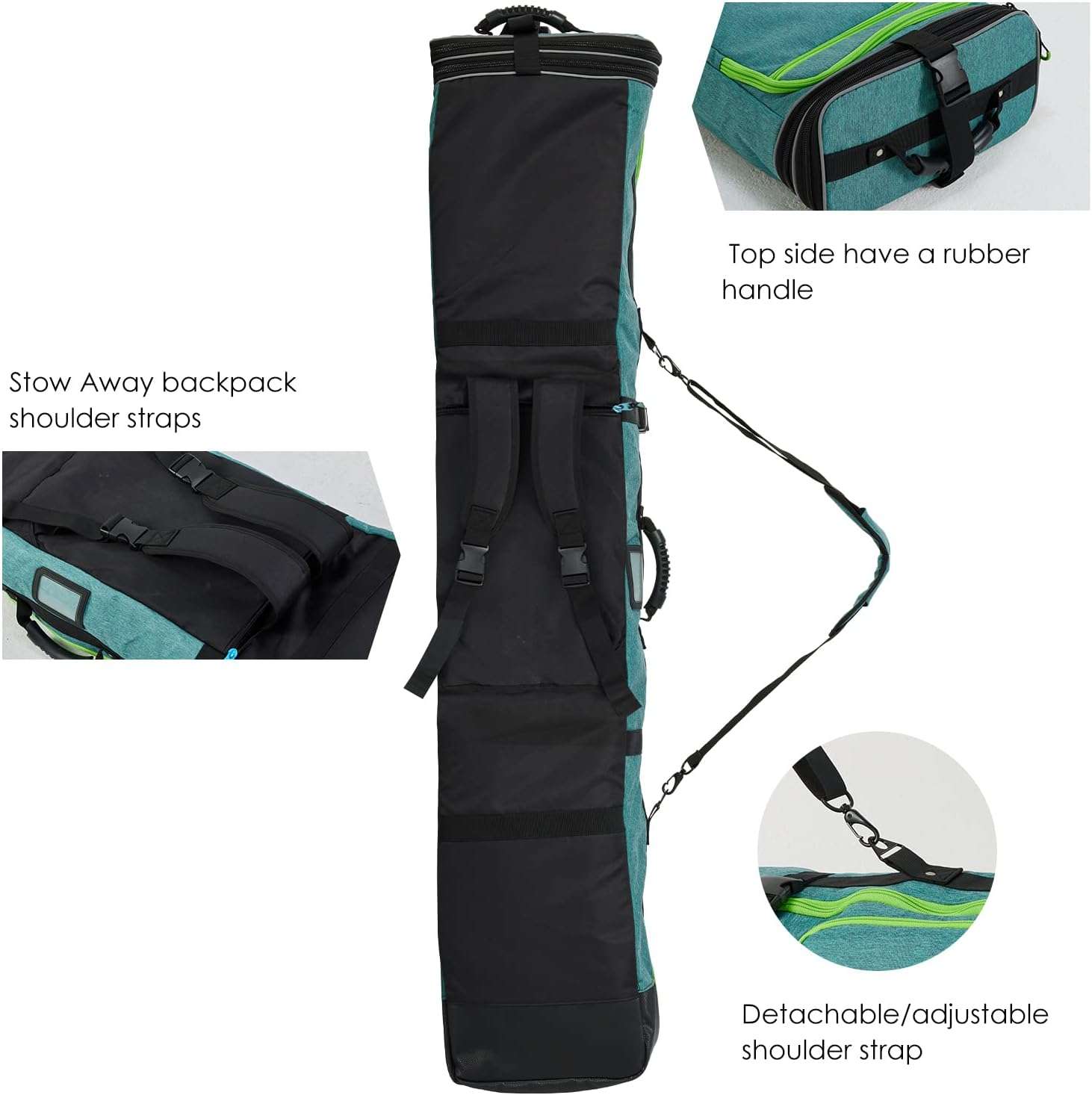 XCMAN Padded Snowboard Bag Adjustable Length 63-75In Padded Bag for Air Travel - 2