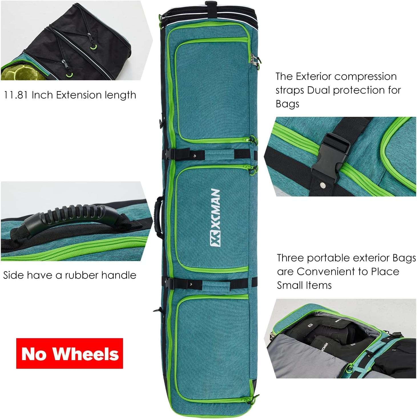 XCMAN Padded Snowboard Bag Adjustable Length 63-75In Padded Bag for Air Travel - 3