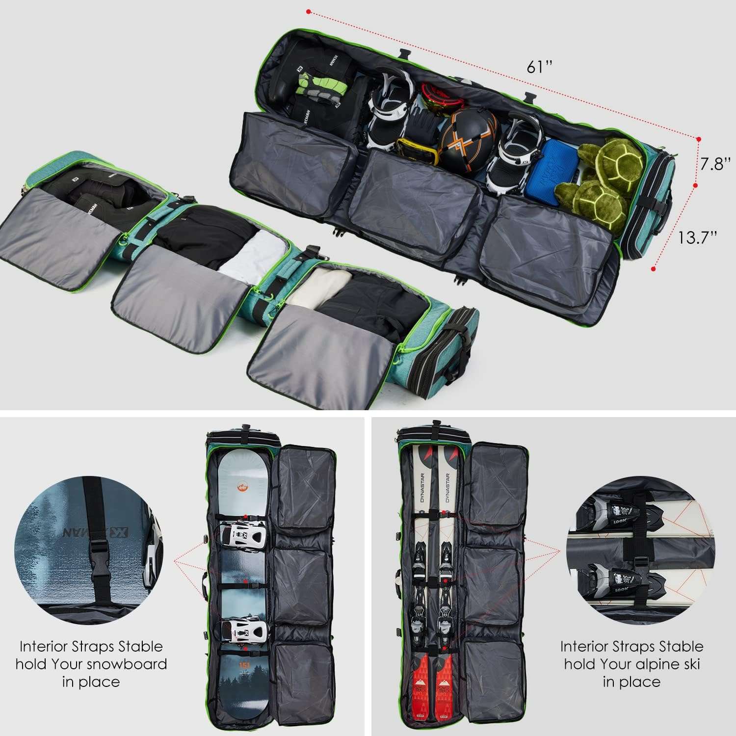 XCMAN Padded Snowboard Bag Adjustable Length 63-75In Padded Bag for Air Travel - 6