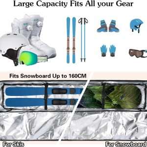 Air Travel Roller Snowboard Bag Padded Snowboard Bag with Wheels Premium -1680D Oxford Fabric Waterproof Foil Lining Travel Snowboard Bag for for Flying, All-Terrain Ski Snowboard Bag - 6