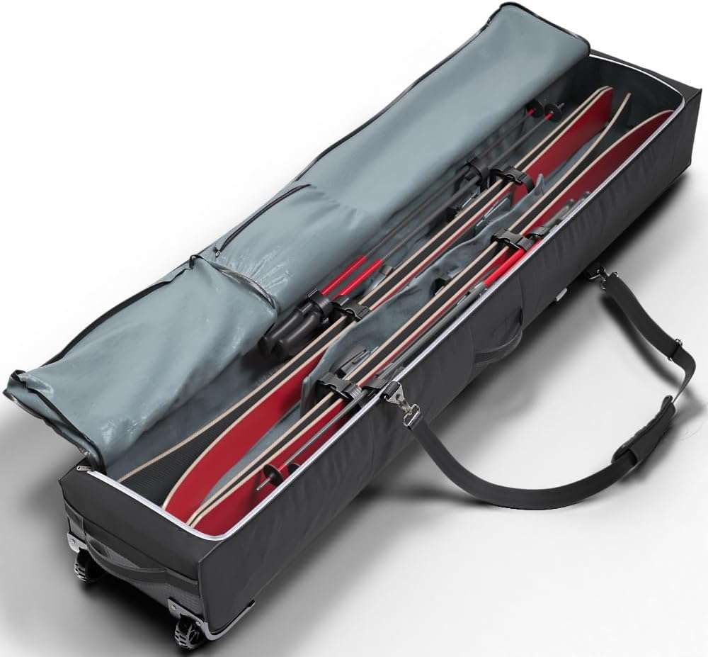 Athletico Rolling Double Ski Bag - Padded Ski Bag With Wheels for Air Travel - 6