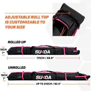 Premium Padded Ski Bag for Air Travel - Single Ski Carry Bags for Cross Country, Downhill, Ski Clothes, Snow Gear, Poles and Accessories for Ski Carrier Travel Luggage Case - 5