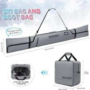 Ski Bag and Ski Boot Bag Combo, Full Padded Waterproof Ski Bag for Air Travel, Adjustable Length Fit Skis Up to 200cm, Boots Up To Size 13, Portable Snow Travel Ski Bags & Boot Bags Set - 2