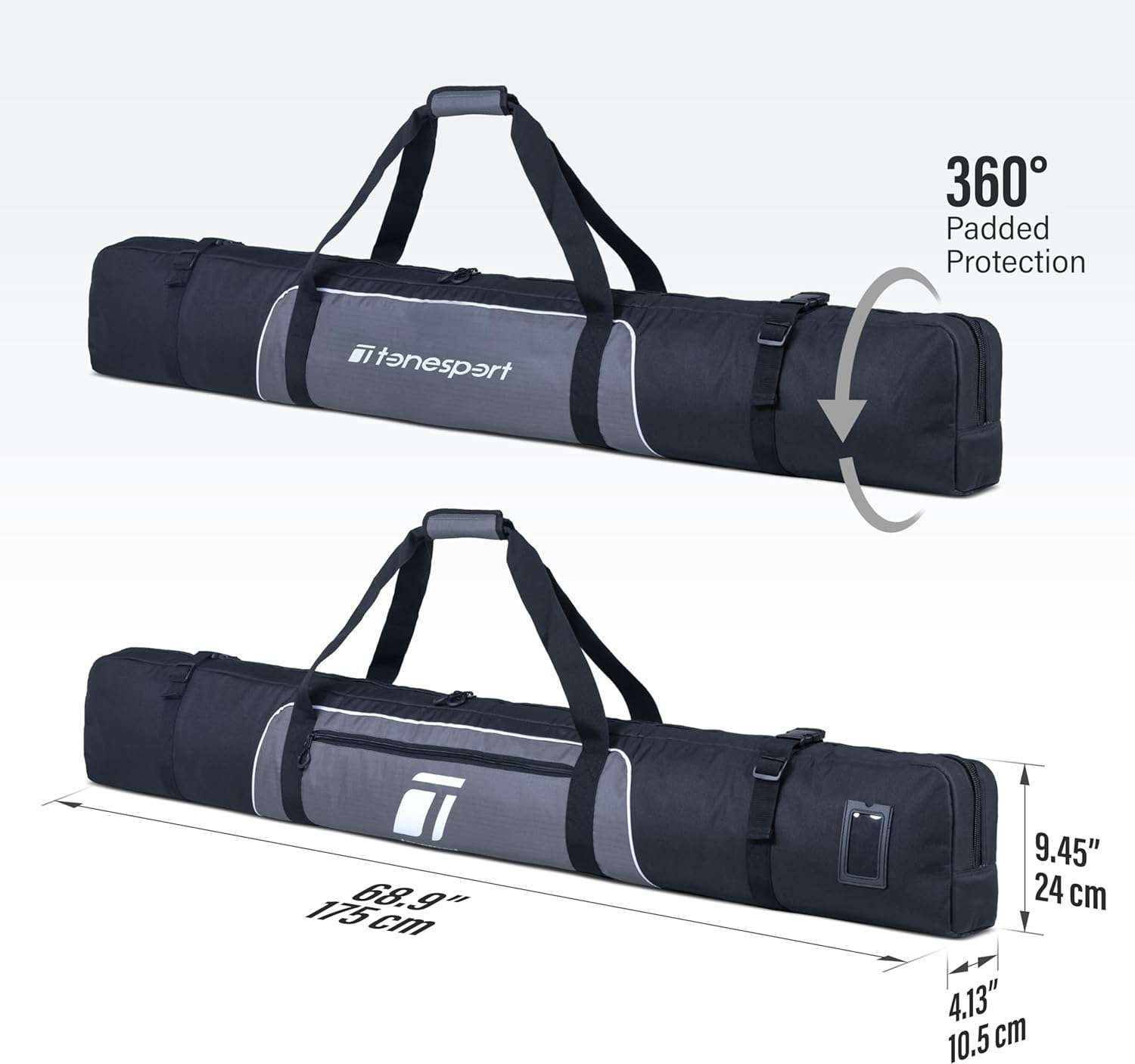 Ski Bag for Air Travel - Padded Ski Bag - Waterproof and Fully Padded Snow Ski Bag for Flying - Up to 175 CM Skis - 2