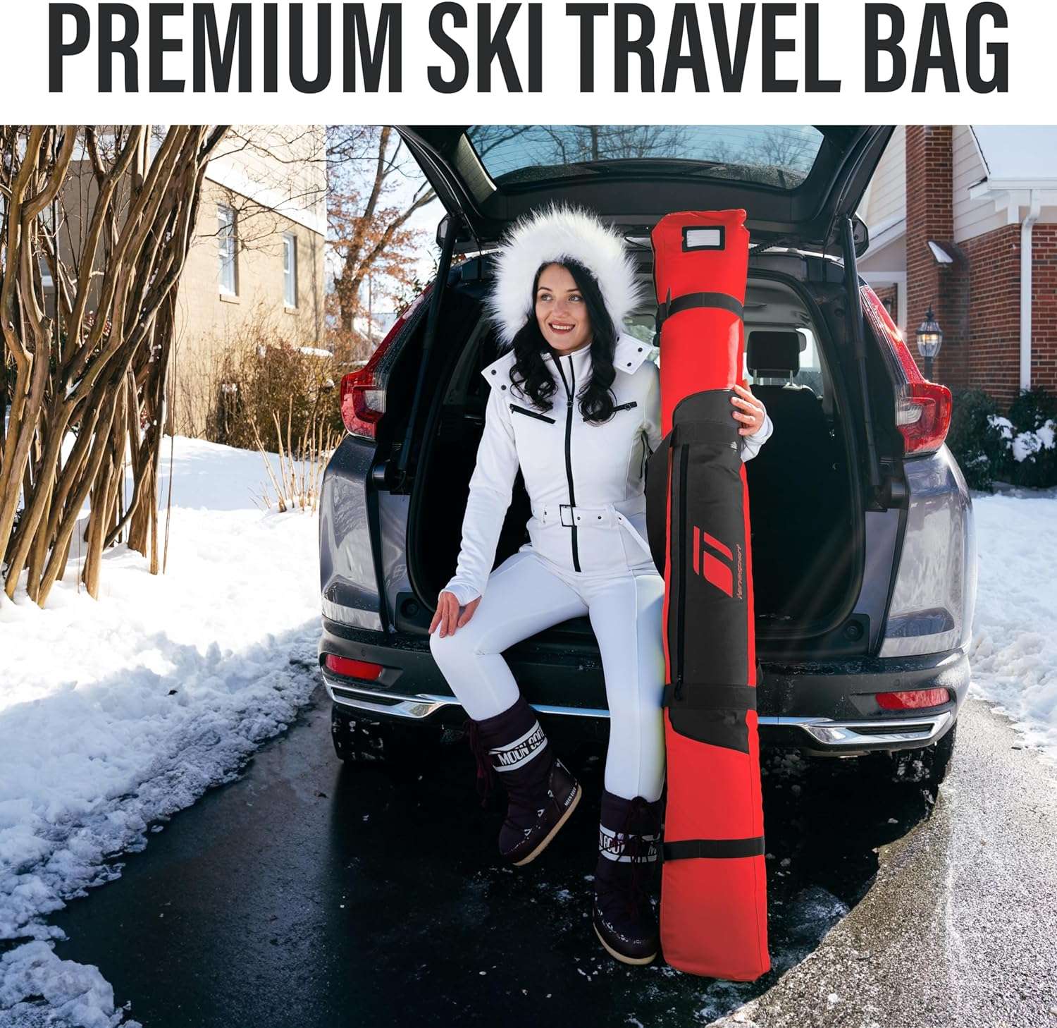 Ski Bag for Air Travel - Padded Ski Bag - Waterproof and Fully Padded Snow Ski Bag for Flying - Up to 175 CM Skis - 7