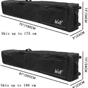 WOLT Rolling Ski Bag - Padded Snowboard Bag Carrier with Wheels for Air Travel, fit to Double Pairs of Skis up to 175 or 190 cm - 6