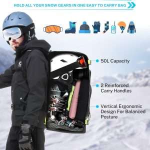Gonex 50L Ski Boot Bag Backpack, Waterproof Snowboard Boot Backpack for Men Women, Ski Boots Bag for Travel, Ski, Snowboard, Helmet, Goggles and Outerwear Black - 2