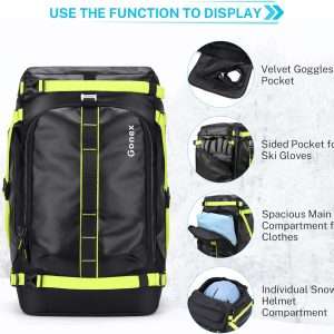 Gonex 50L Ski Boot Bag Backpack, Waterproof Snowboard Boot Backpack for Men Women, Ski Boots Bag for Travel, Ski, Snowboard, Helmet, Goggles and Outerwear Black - 6
