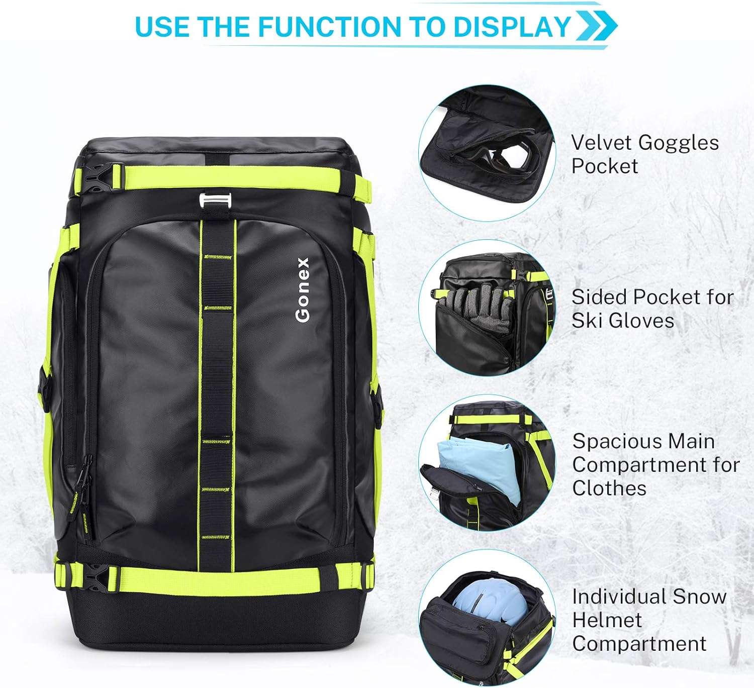 Gonex 50L Ski Boot Bag Backpack, Waterproof Snowboard Boot Backpack for Men Women, Ski Boots Bag for Travel, Ski, Snowboard, Helmet, Goggles and Outerwear Black - 6