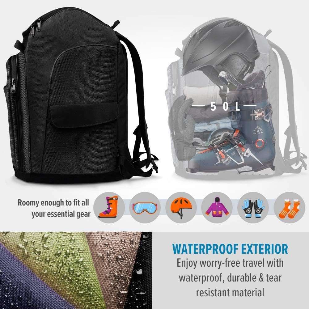 OutdoorMaster 50L Ski Boot Bag-Ski and Snowboard Boots Travel Backpack with Helmet Compartment - Waterproof Exterior & Bottom - 2