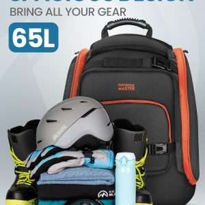 OutdoorMaster Ski Boot Bag, 65L Waterproof Ski Snowboard Boots Shoulder Pad Skiing Backpack for Helmets, Goggles Men & Women - 2