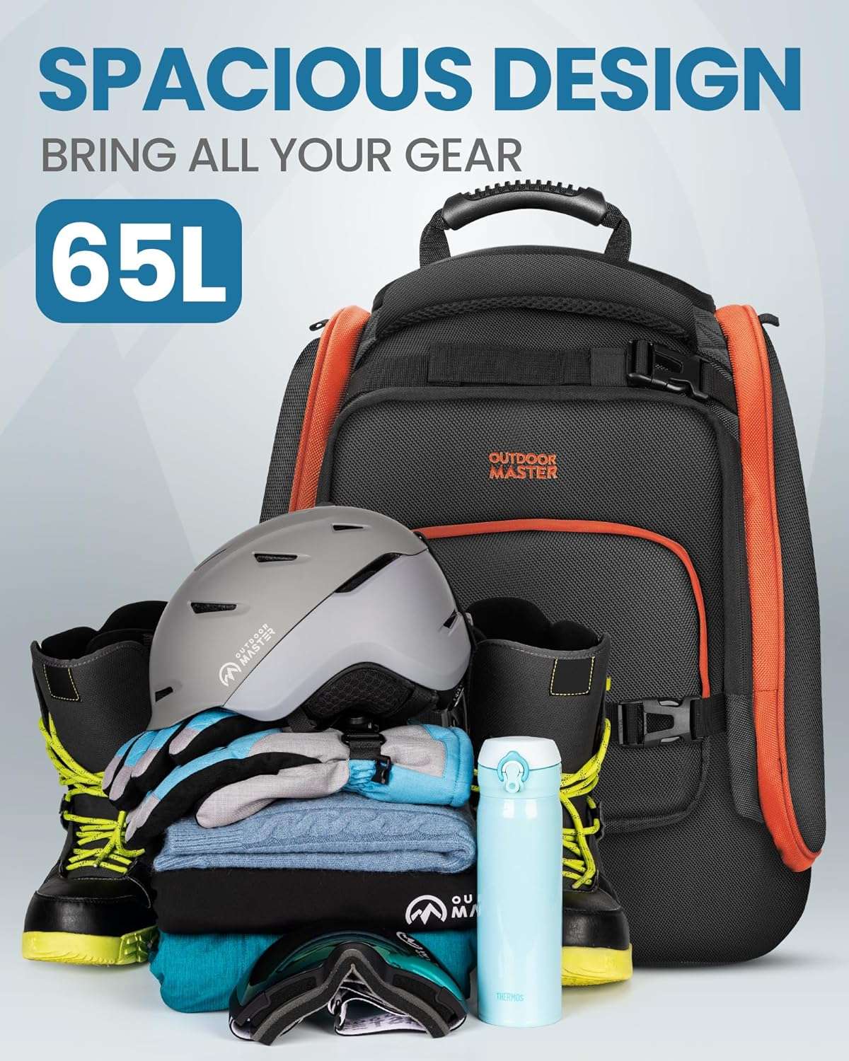 OutdoorMaster Ski Boot Bag, 65L Waterproof Ski Snowboard Boots Shoulder Pad Skiing Backpack for Helmets, Goggles Men & Women - 2