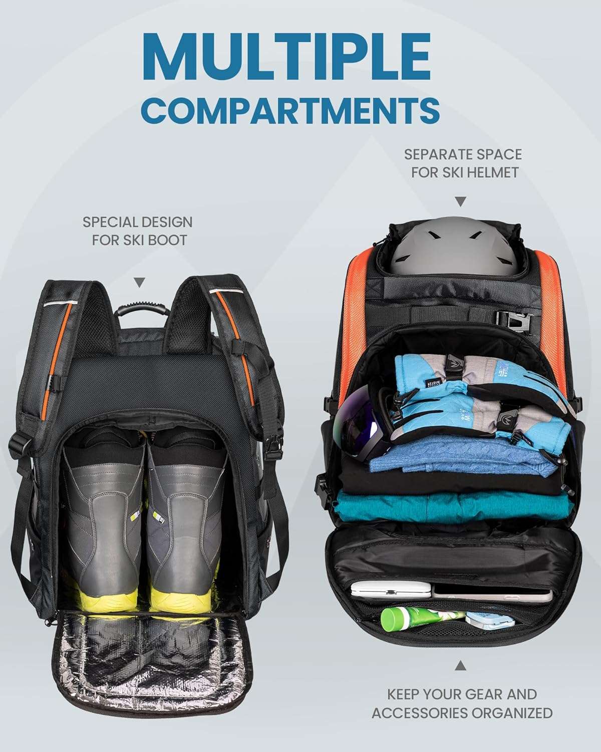 OutdoorMaster Ski Boot Bag, 65L Waterproof Ski Snowboard Boots Shoulder Pad Skiing Backpack for Helmets, Goggles Men & Women - 3
