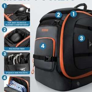 OutdoorMaster Ski Boot Bag, 65L Waterproof Ski Snowboard Boots Shoulder Pad Skiing Backpack for Helmets, Goggles Men & Women - 5