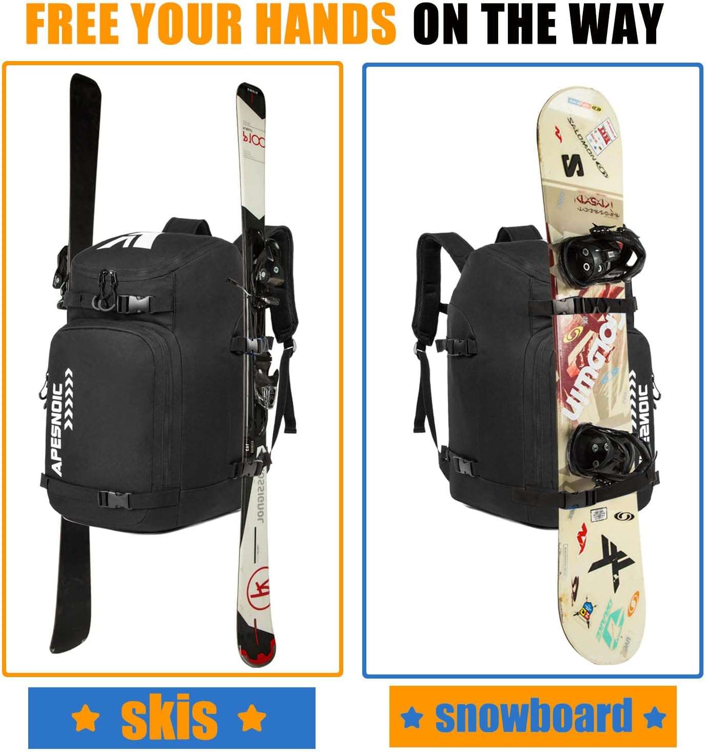 AIRTTUZ Ski Boot Bag - Ski and Snowboard Boots Backpack，Excellent for Travel with Waterproof Exterior & Bottom - for Men, Women and Youth. - 6