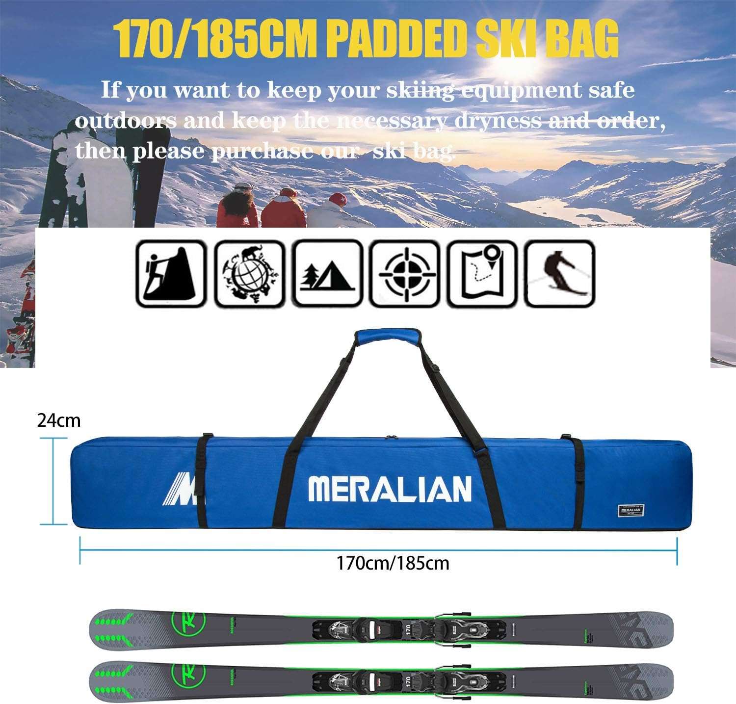 Padded Ski Bag,Waterproof Full Padded Single Ski Travel Bag with Adjustable Shoulder Strap.Padded Ski Bag,Waterproof Full Padded Single Ski Travel Bag with Adjustable Shoulder Strap. - 3