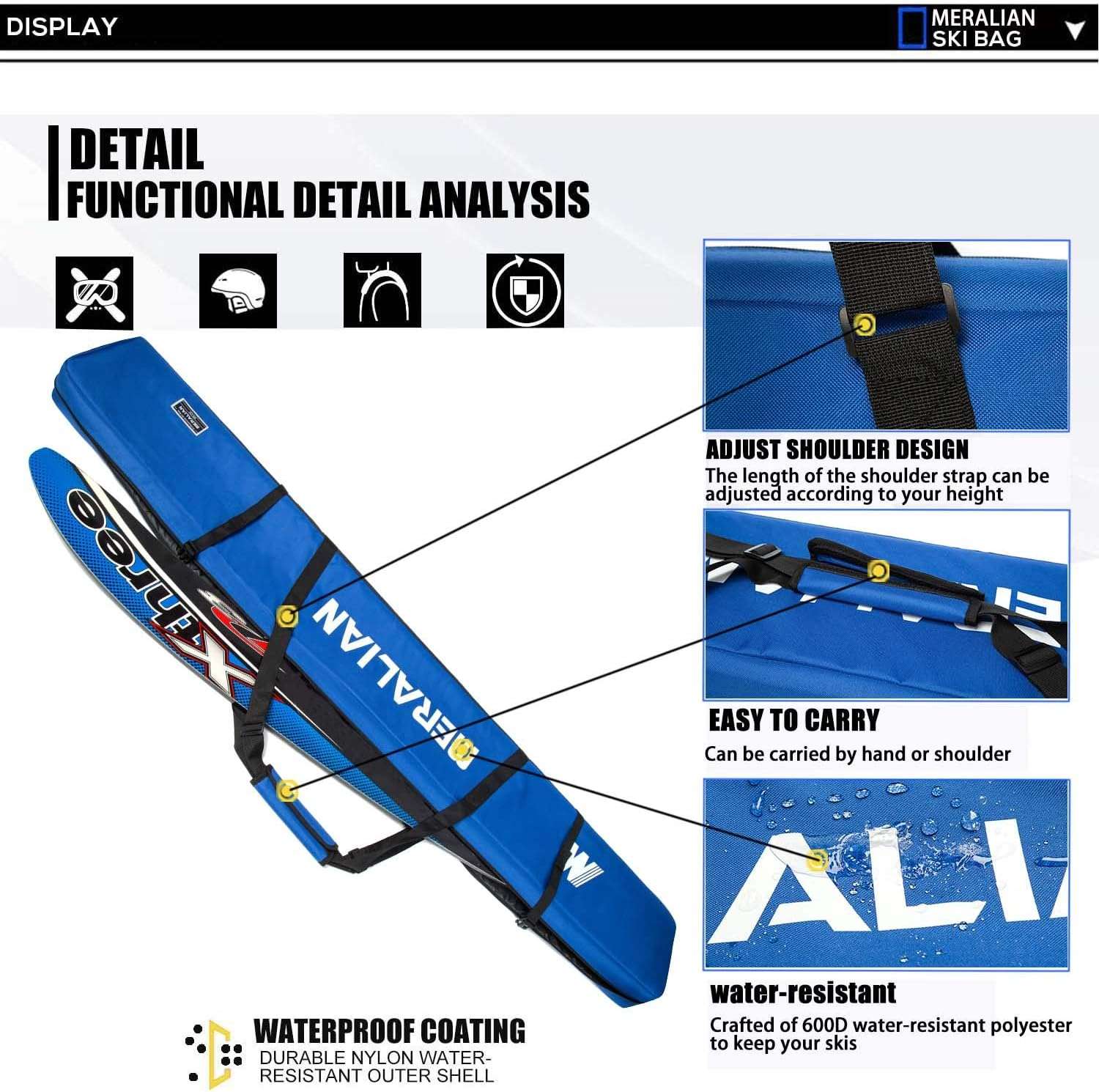 Padded Ski Bag,Waterproof Full Padded Single Ski Travel Bag with Adjustable Shoulder Strap.Padded Ski Bag,Waterproof Full Padded Single Ski Travel Bag with Adjustable Shoulder Strap. - 6