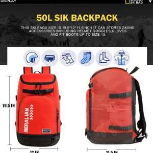 Ski Boot Bag - 50L Ski Boot Travel Backpack Waterproof Snowboard Boot Backpack for Travel Stores Gear Including Helmet, Goggles and Outerwear. - 4