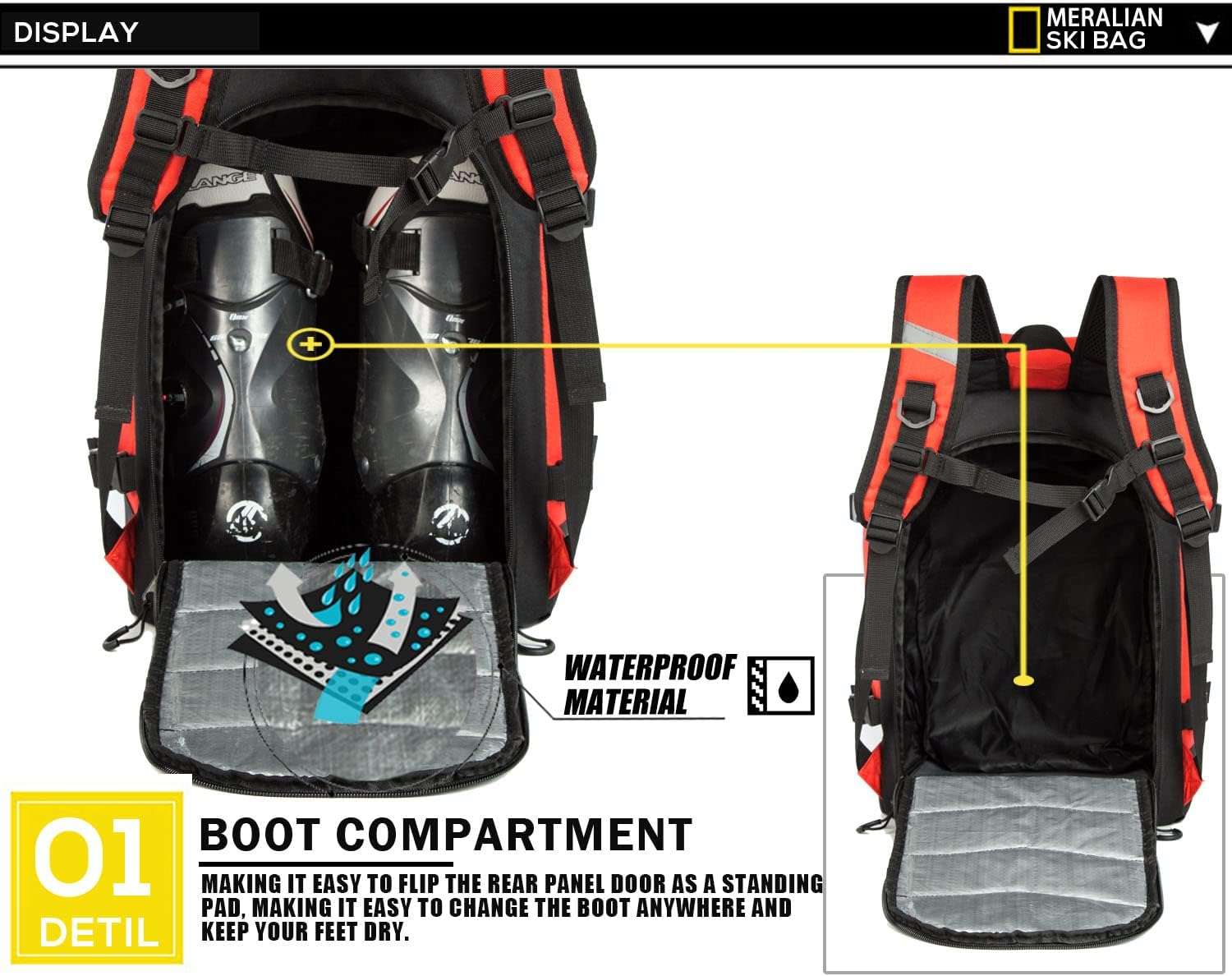 Ski Boot Bag - 50L Ski Boot Travel Backpack Waterproof Snowboard Boot Backpack for Travel Stores Gear Including Helmet, Goggles and Outerwear. - 6