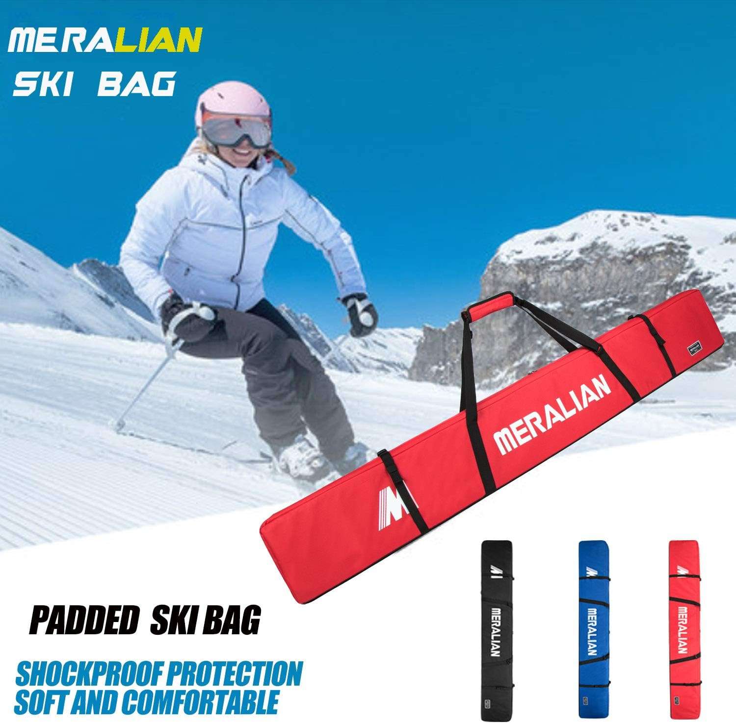 Padded Ski Bag,Waterproof Full Padded Single Ski Travel Bag with Adjustable Shoulder Strap. - 2
