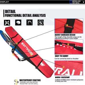 Padded Ski Bag,Waterproof Full Padded Single Ski Travel Bag with Adjustable Shoulder Strap. - 6