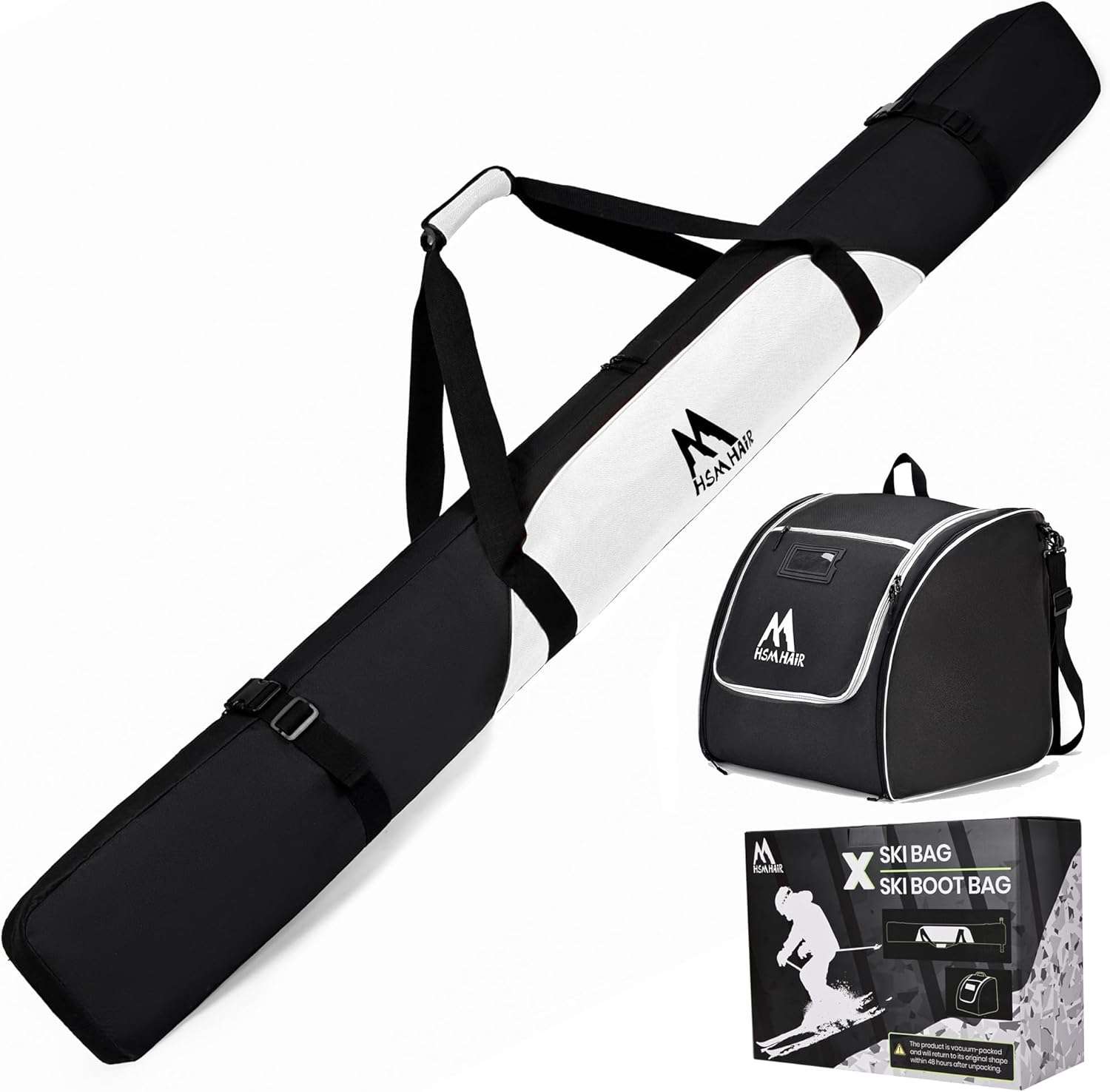 Ski Bag and Ski Boot Bag Combo-Padding Skis Bag for Air Travel,Water Proof Ski Boot Bag Fits for Skis Up to 200 CM and Boots Up To Size US13,Adults Ski Travel Bag - 1