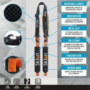 Sklon Ski Strap and Pole Carrier - Avoid The Struggle and Effortlessly Transport Your Ski Gear Everywhere You Go - Features Cushioned Shoulder Sling - Great for Families - Men, Women and Kids - Orange - 2