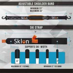 Sklon Ski Strap and Pole Carrier - Avoid The Struggle and Effortlessly Transport Your Ski Gear Everywhere You Go - Features Cushioned Shoulder Sling - Great for Families - Men, Women and Kids - Orange - 4
