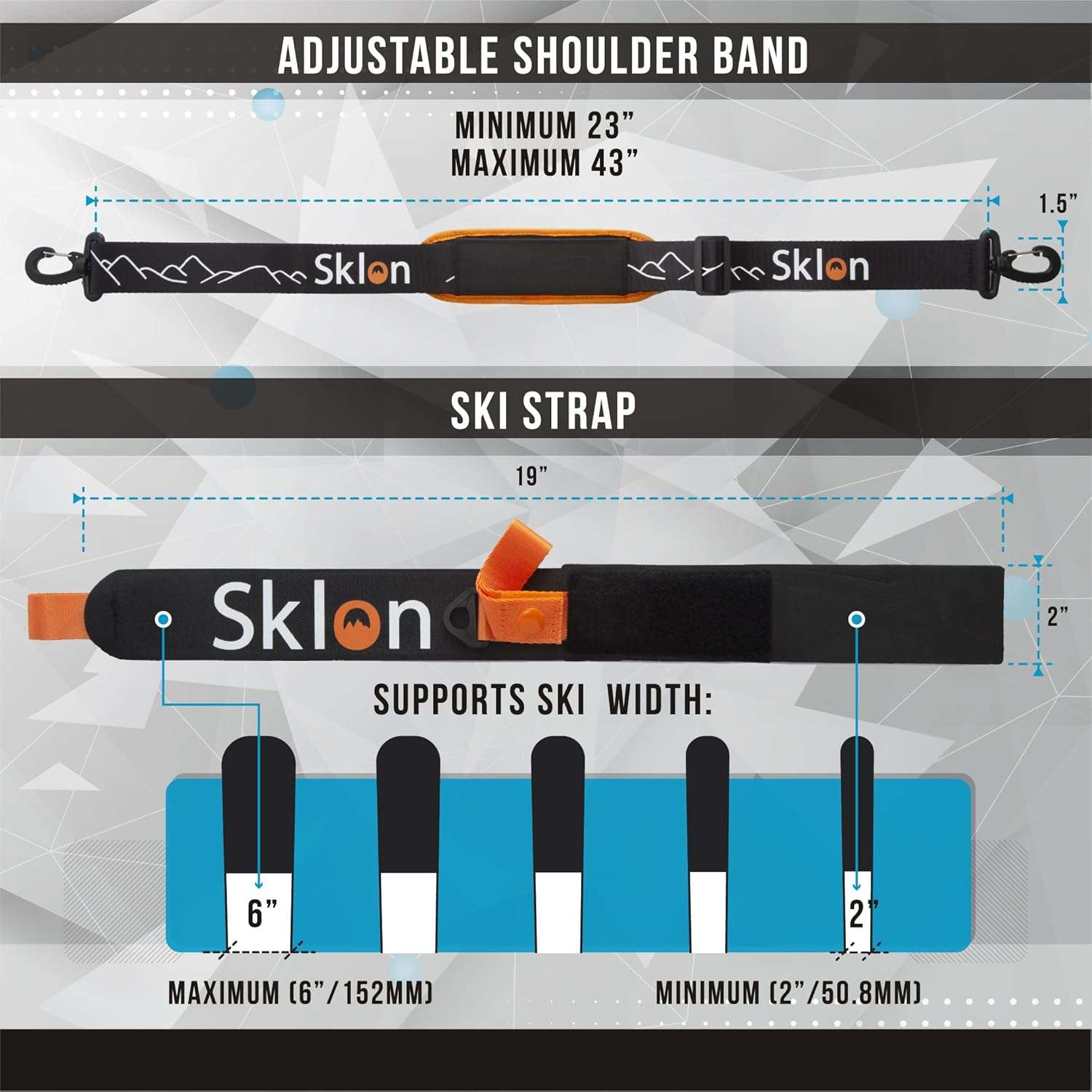 Sklon Ski Strap and Pole Carrier - Avoid The Struggle and Effortlessly Transport Your Ski Gear Everywhere You Go - Features Cushioned Shoulder Sling - Great for Families - Men, Women and Kids - Orange - 4