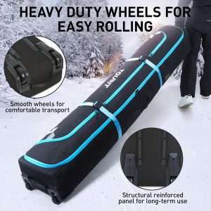 TOURIT Rolling Ski Bag and Ski Boot Bag Combo - Fully Padded Ski Bag with Wheels for Air Travel, Water-Resistant 900D Oxford Fabric, Foldable Wheeled Ski Bag Holds 2 Pairs of Skis - 3