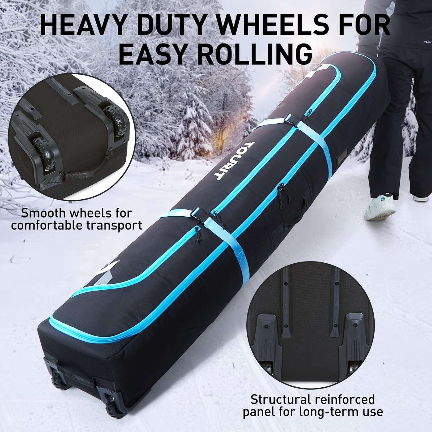 TOURIT Rolling Ski Bag and Ski Boot Bag Combo - Fully Padded Ski Bag with Wheels for Air Travel, Water-Resistant 900D Oxford Fabric, Foldable Wheeled Ski Bag Holds 2 Pairs of Skis - 3