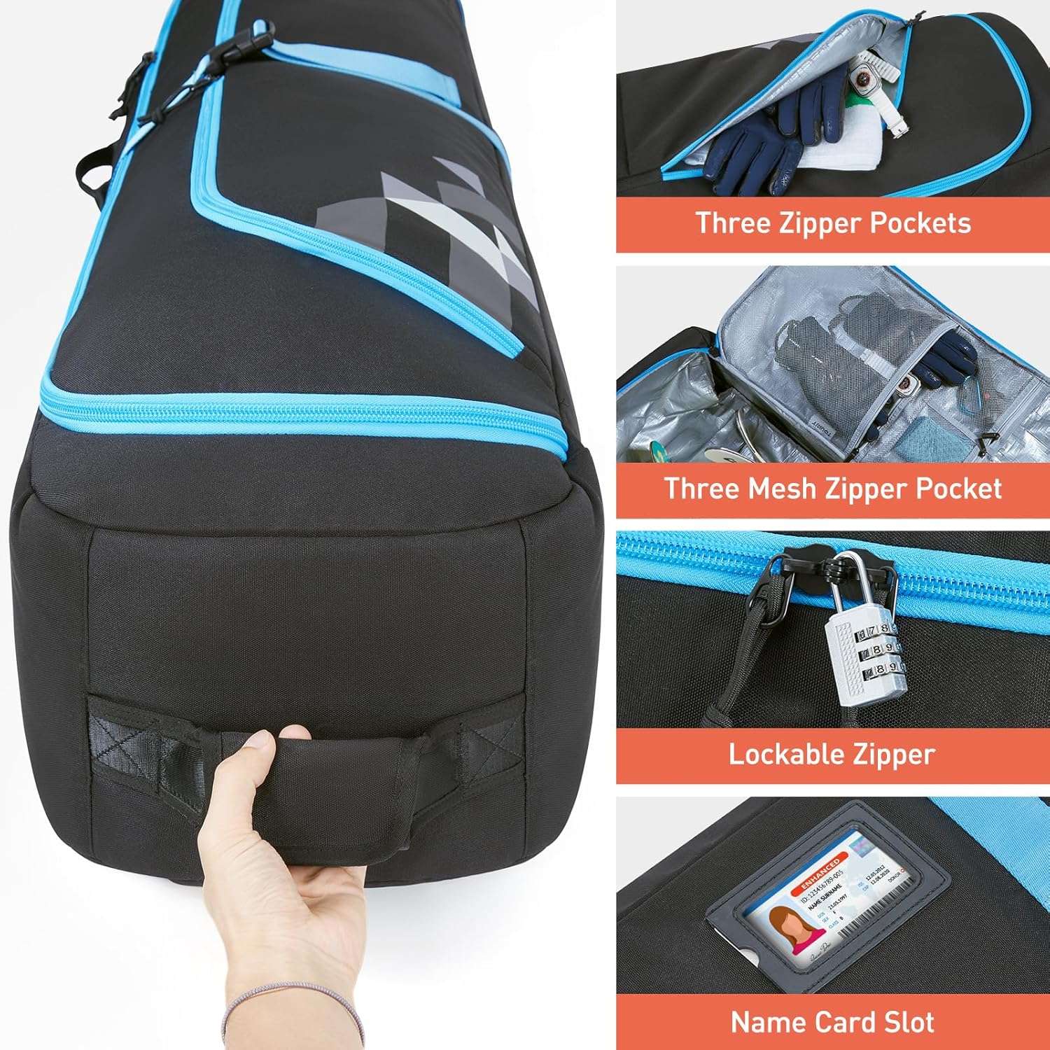 TOURIT Rolling Ski Bag and Ski Boot Bag Combo - Fully Padded Ski Bag with Wheels for Air Travel, Water-Resistant 900D Oxford Fabric, Foldable Wheeled Ski Bag Holds 2 Pairs of Skis - 4