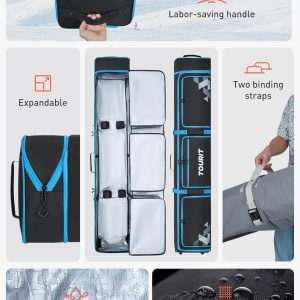 TOURIT Ski Bag with Wheels, Padded Snowboard Bag for Air Travel, Extendable from 170-185CM, 3 Outside Bags Fit ski boots, helmets, goggles - 2