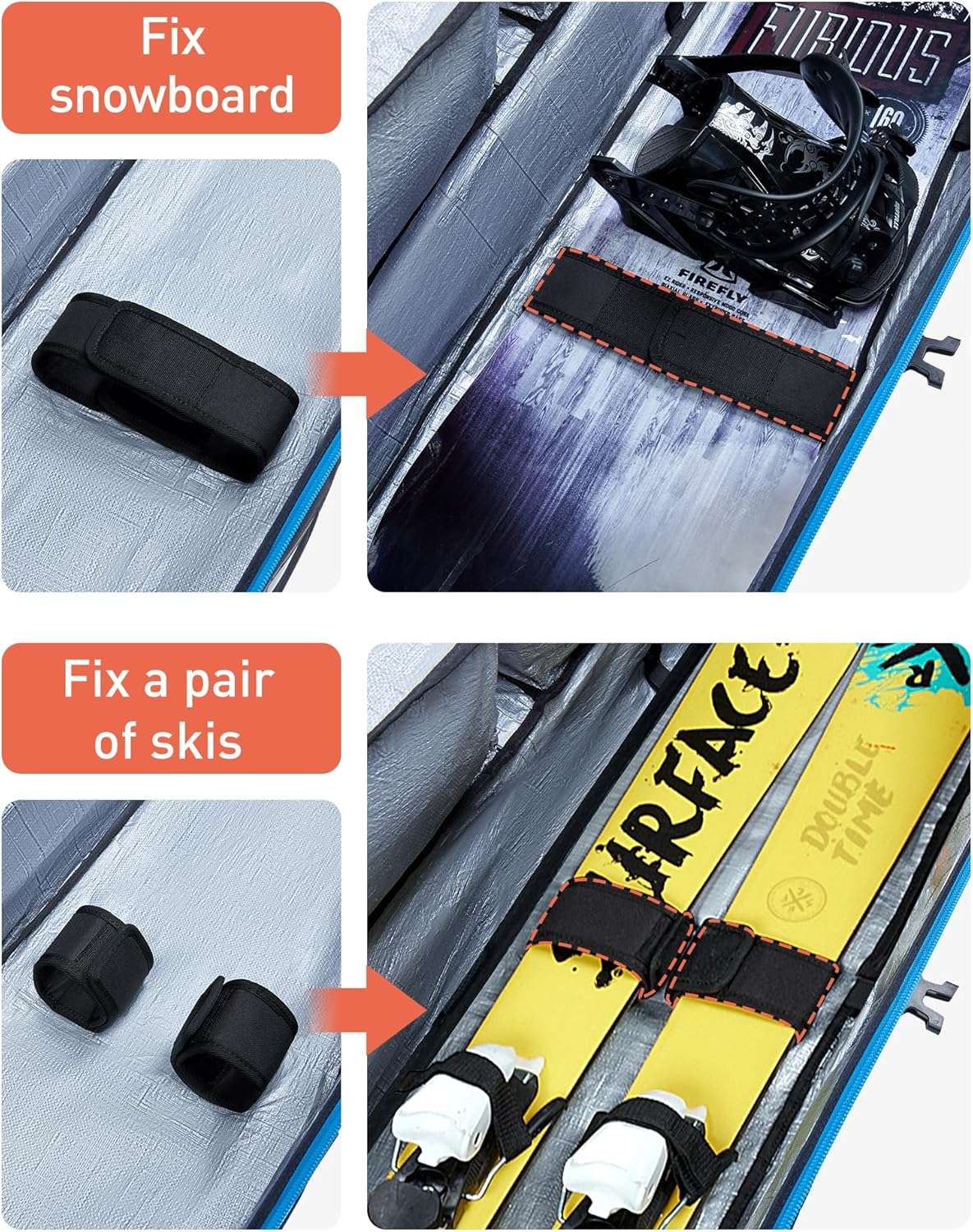 TOURIT Ski Bag with Wheels, Padded Snowboard Bag for Air Travel, Extendable from 170-185CM, 3 Outside Bags Fit ski boots, helmets, goggles - 3